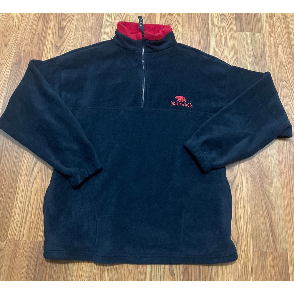 Dollywood Fleece Pullover Womens Large Quarter Zip Made USA Navy
